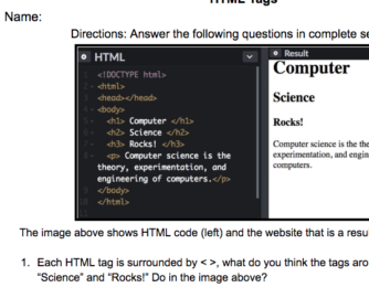 HTML Paragraph Tags Worksheet