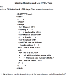 HTML Worksheet - Middle School Computer Science screenshot